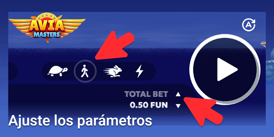 Ajusta los parámetros de apuesta, juego automático y velocidad en los juegos de Aviamasters