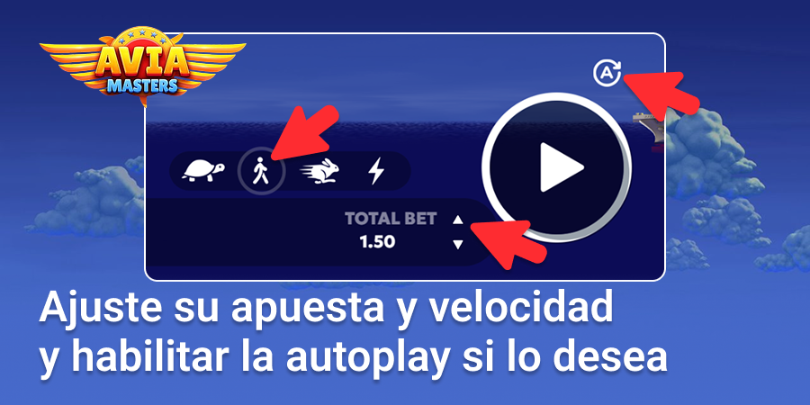 Ajusta tu apuesta y velocidad en el juego Aviamasters y habilita la reproducción automática
