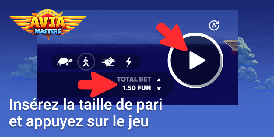 Entrez le montant de la mise et cliquez sur « Jouer » pour commencer à jouer sur Aviamasters