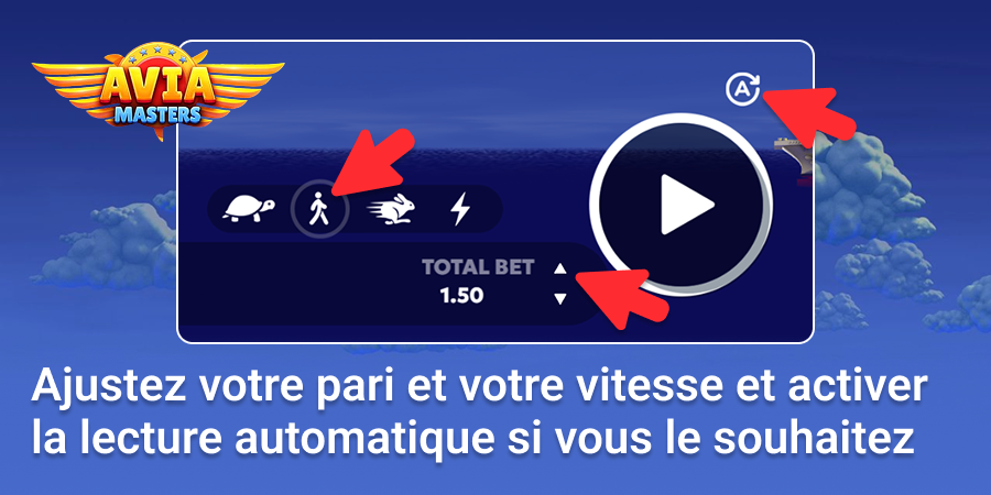 Ajustez votre mise et votre vitesse au jeu Aviamasters et activez la lecture automatique