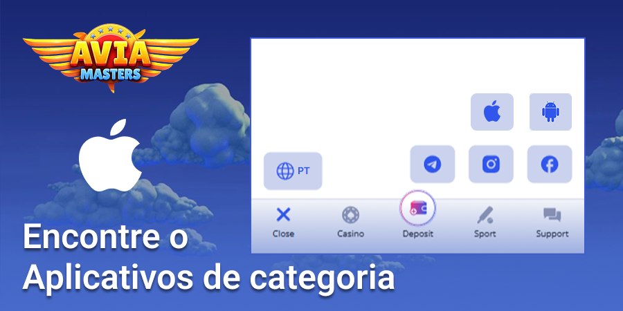 Selecione o ícone do iOS no site do cassino