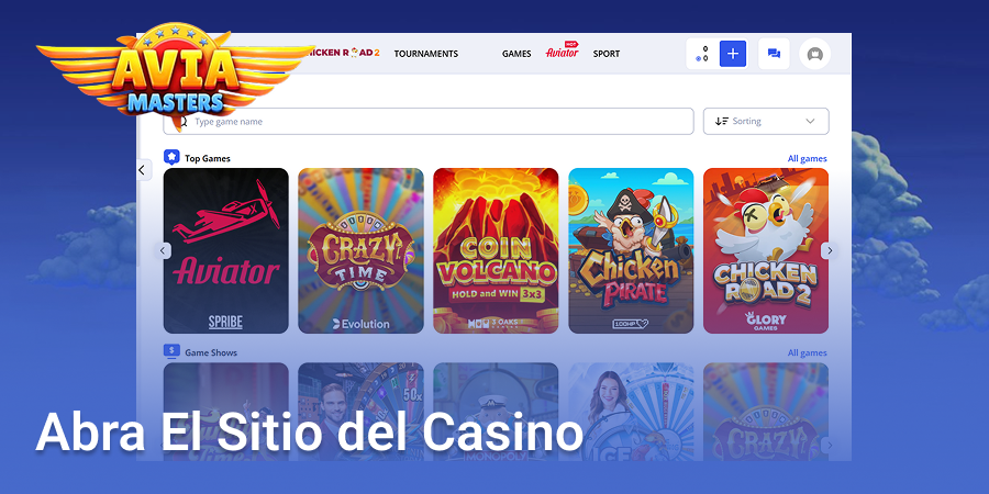 Abra o site do cassino