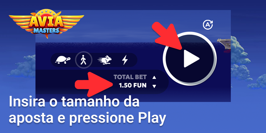 Insira o valor da aposta e clique em "Jogar" para começar a jogar no Aviamasters