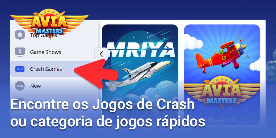Abra a aba Casino e encontre a categoria Crash Games, na qual o Aviamasters está localizado