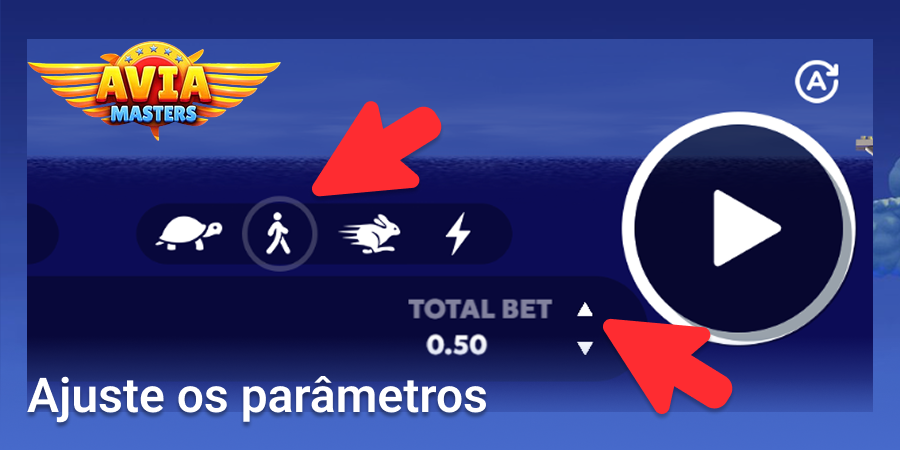 Ajuste os parâmetros de aposta, jogo automático e velocidade nos jogos Aviamasters