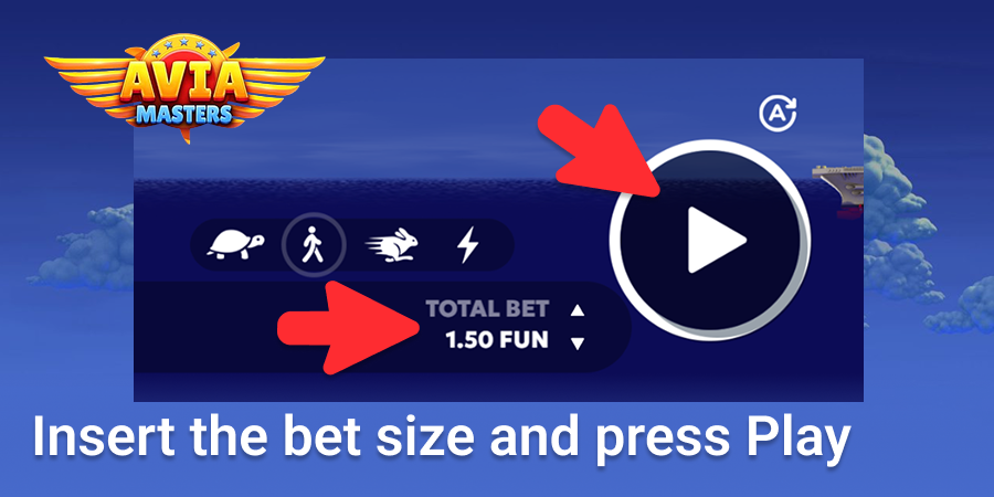 Enter the bet size and click "Play" to start Aviamasters gambling