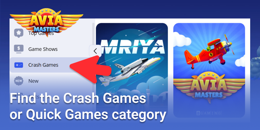 Open the Casino tab and find the Crash Games category, in which Aviamasters is located