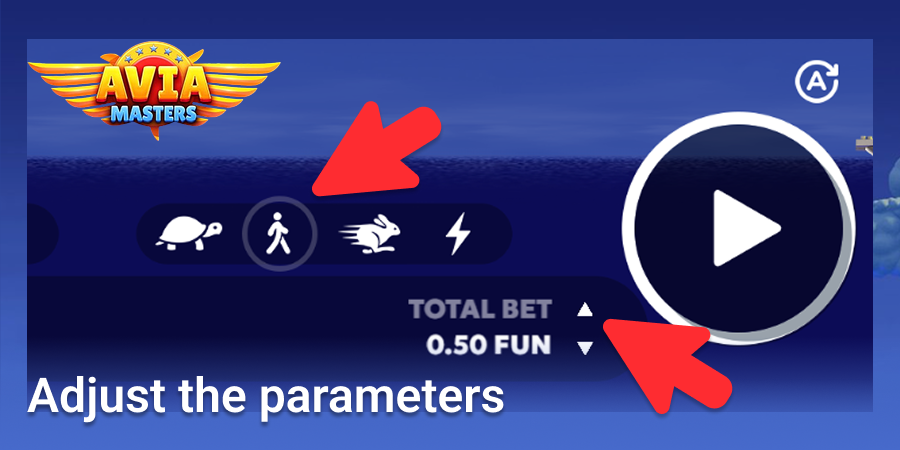 Adjust the parameters of bet, autoplay, and speed at the Aviamasters games
