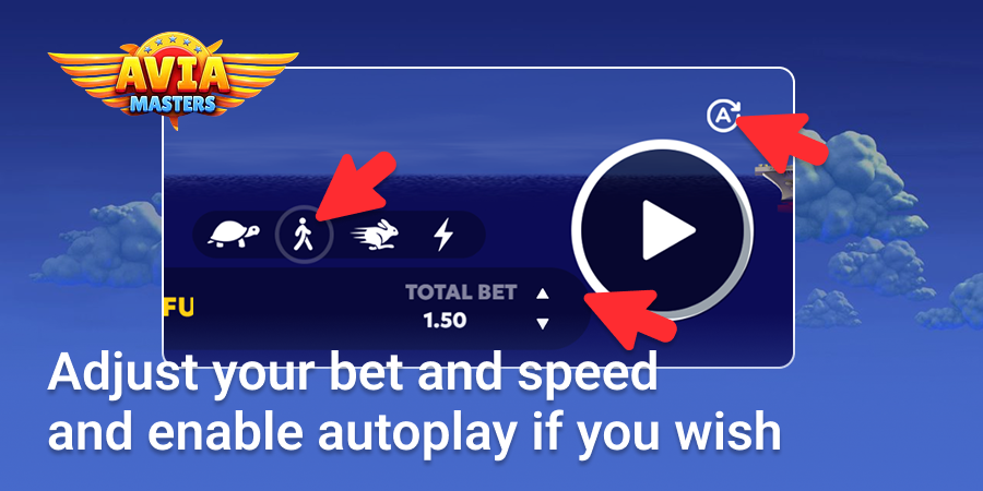 Adjust your bet and speed at the Aviamasters game and enable autoplay